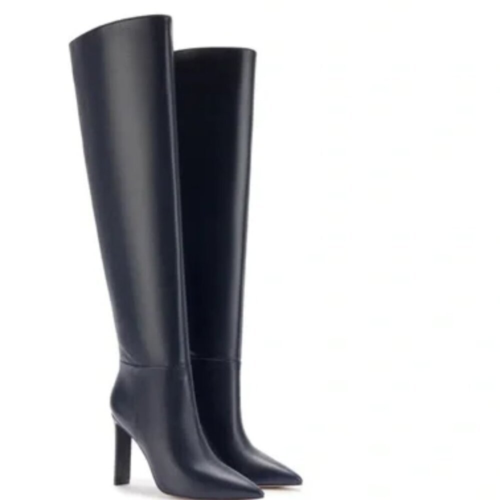 NEW Larroude Jennifer Fisher Jenn Knee high Leather Heeled Boots In Blue Size 9